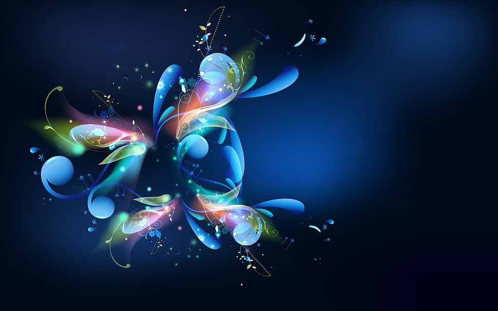 blue and green 3D wallpaper HD wallpaper